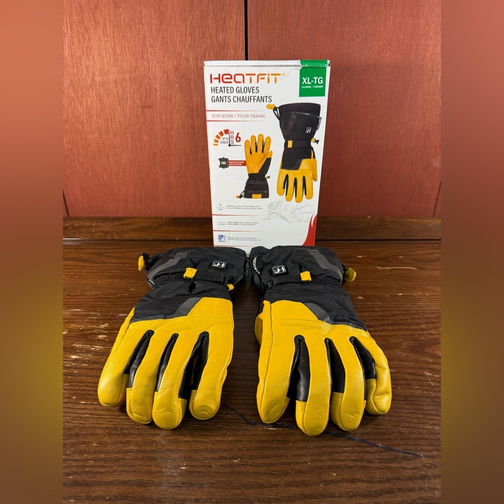 HEATFIT Heated Work Goatskin Gloves Size Extra Large in Yellow & Black